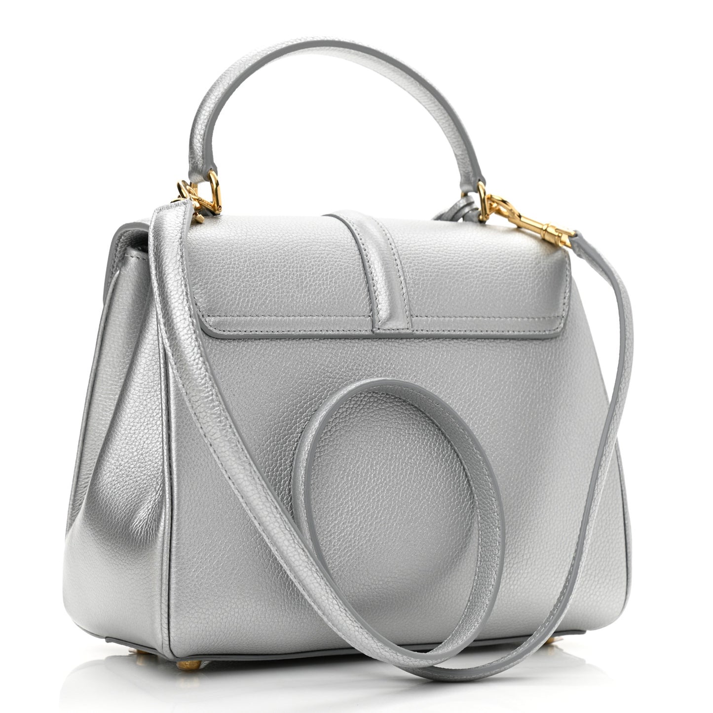 Laminated Grained Calfskin Small 16 Top Handle Bag Silver