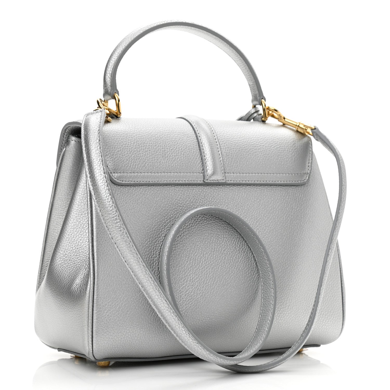 Celine Laminated Grained Calfskin Small 16 Top Handle Bag Silver 3 of 17