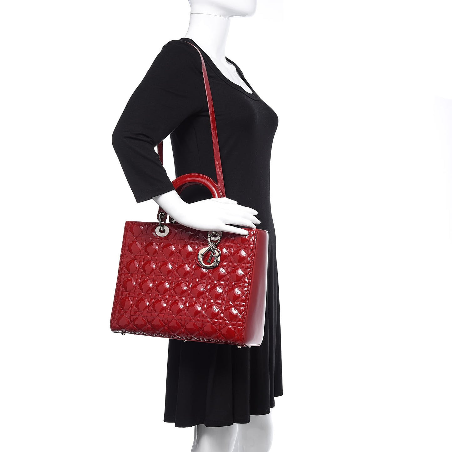 Patent Cannage Large Lady Dior Red
