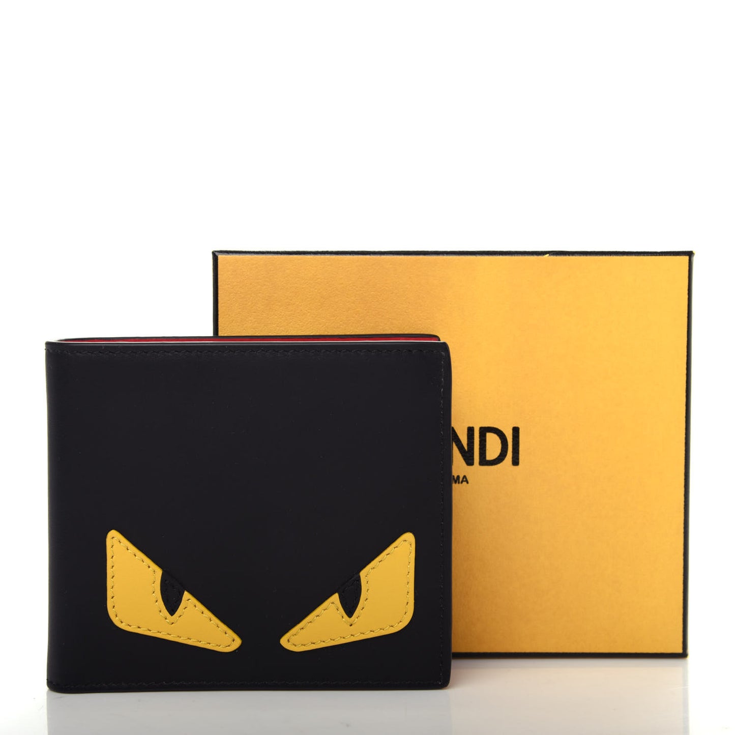 Vitello Century Monster Eyes Inlay Bi-Fold Wallet Black Giallo Rosso