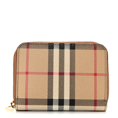 Burberry E-Canvas Vintage Check Mini Zip Around Wallet Birch Brown 1 of 8