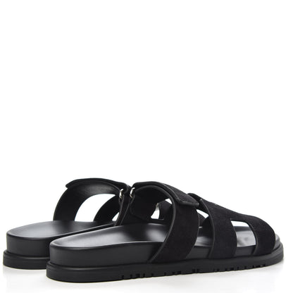 Hermes Suede Goatskin Womens Chypre Sandals 39 Black 4 of 9