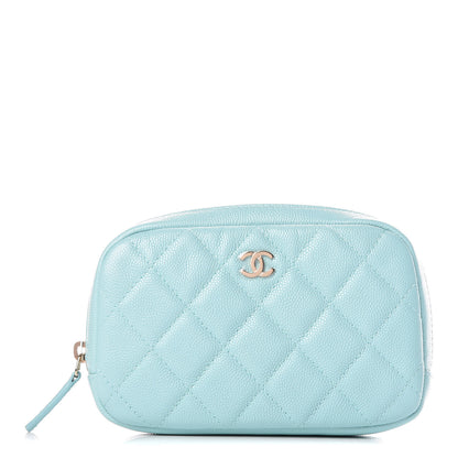 Chanel Caviar Quilted Small Curvy Pouch Cosmetic Case Light Blue 1 of 10