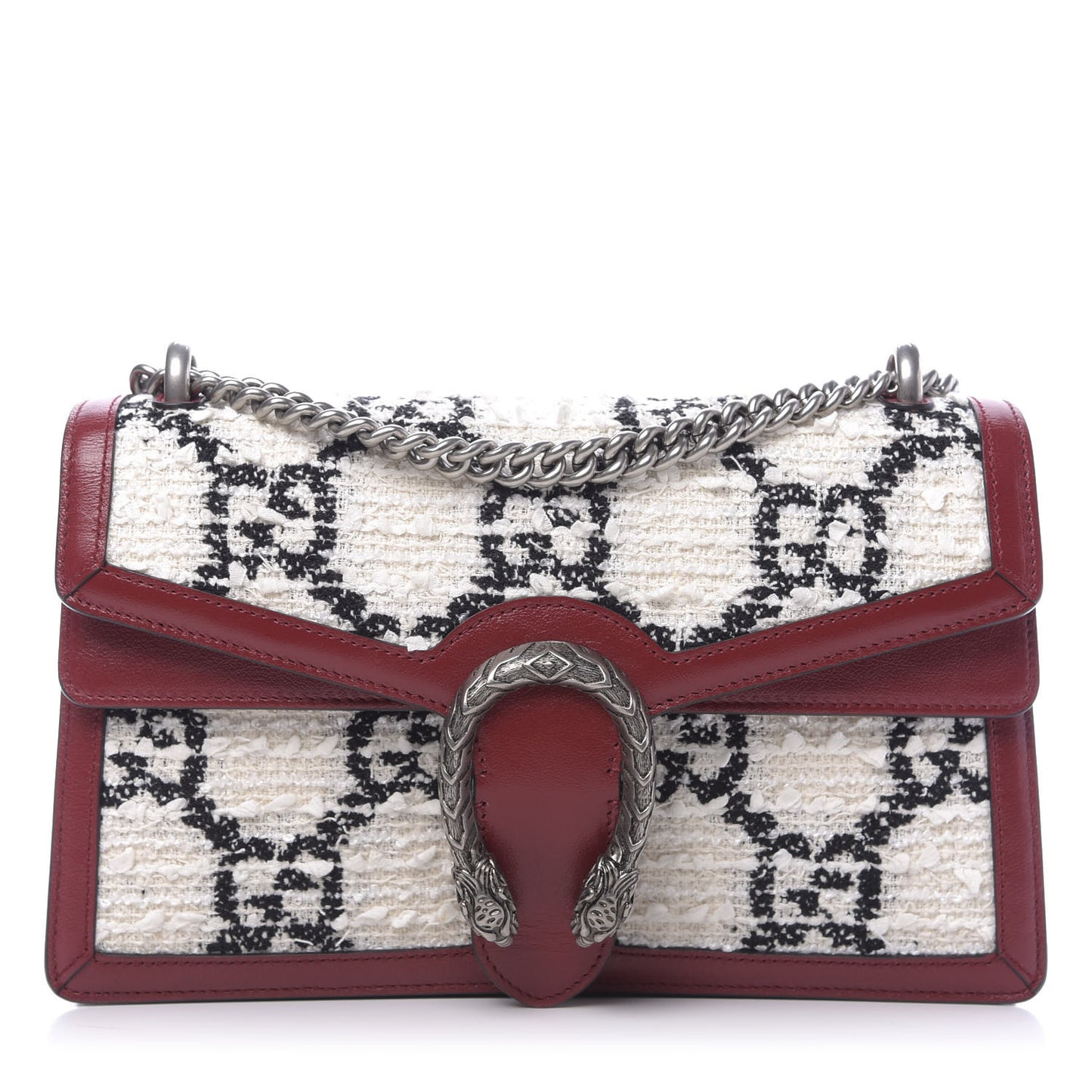 Tweed GG Monogram Small Dionysus Shoulder Bag White Black Romantic Cherry