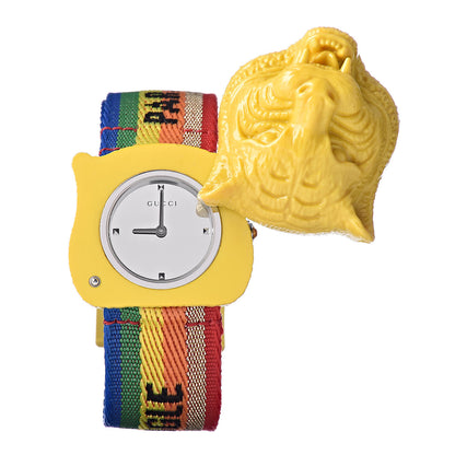 Gucci Stainless Steel Nylon 32mm Le Marche Des Merveilles Tiger Quartz Watch Yellow 3 of 8