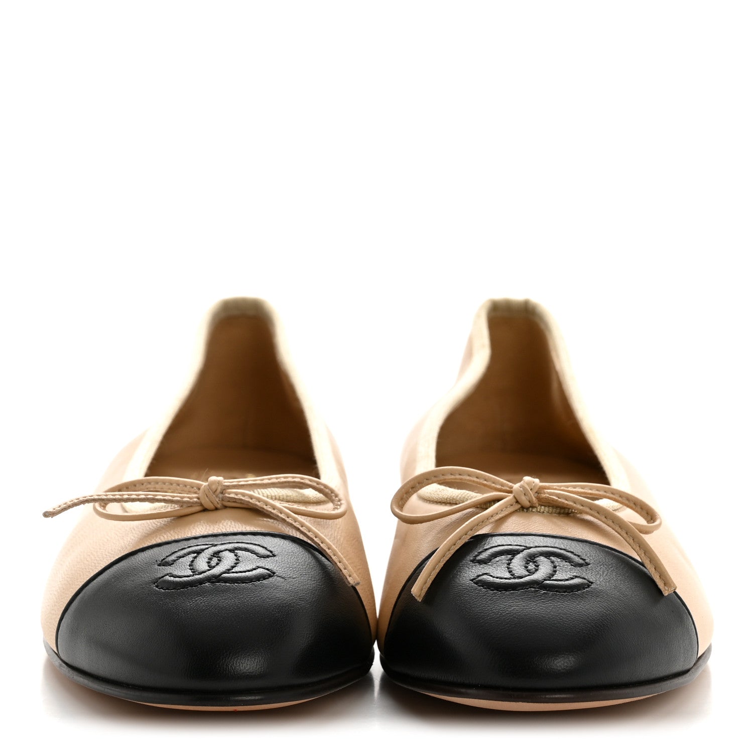 Chanel Lambskin Cap Toe CC Ballerina Flats 39 Beige Black 3 of 10