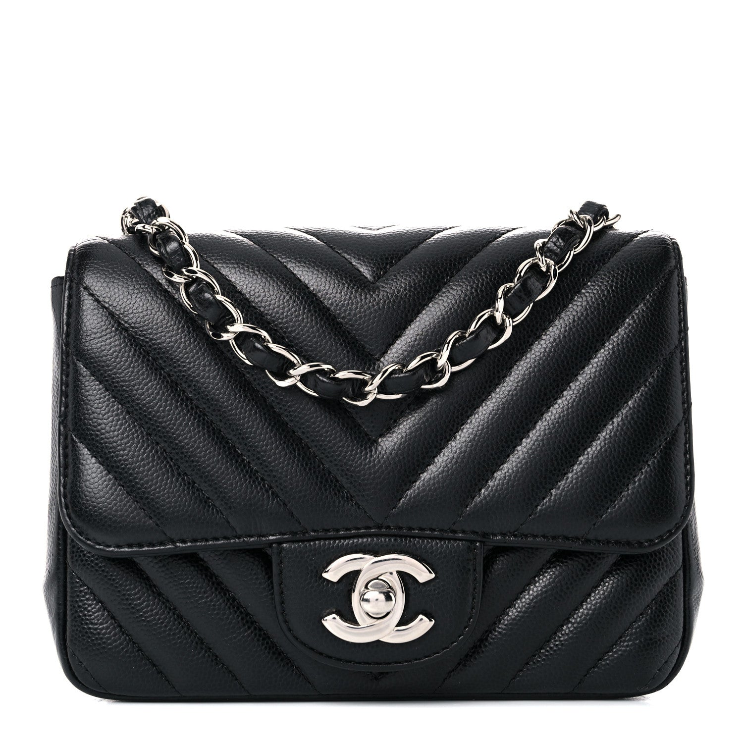 Chanel Caviar Chevron Quilted Mini Square Flap Black 1 of 14