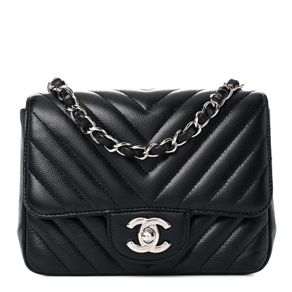 Chanel Caviar Chevron Quilted Mini Square Flap Black 1 of 14