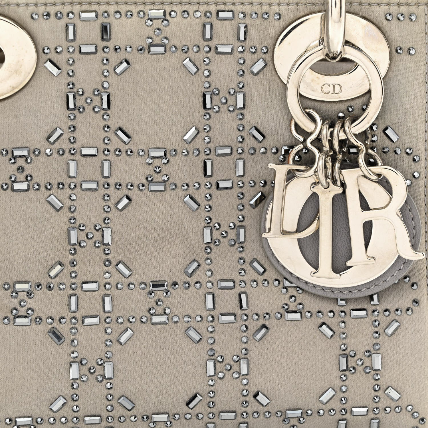 Christian Dior Satin Crystal Cannage Mini Lady Dior Gray 8 of 12
