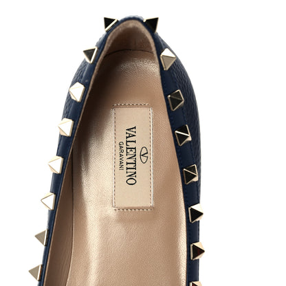 Valentino Garavani Pebbled Calfskin Rockstud Ballerina Flats 38 Marine 7 of 9