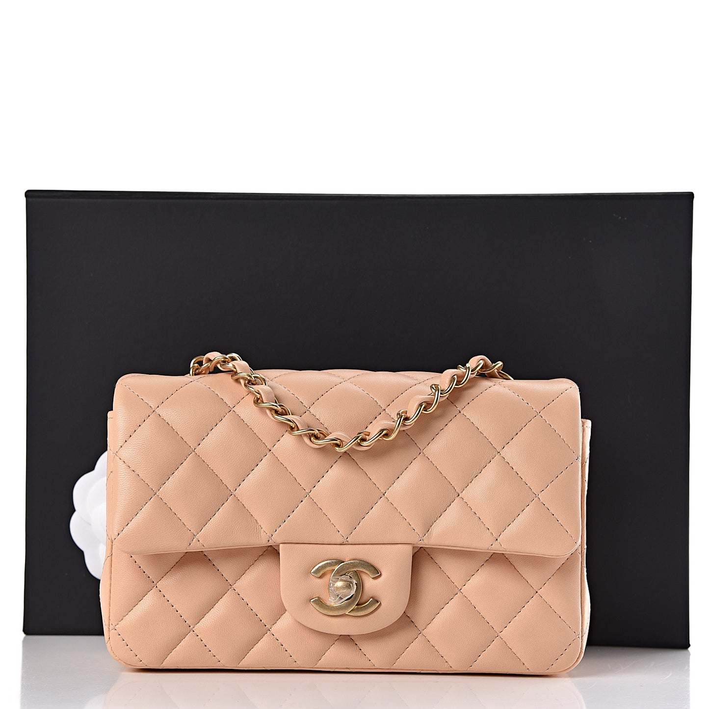 Lambskin Quilted Mini Rectangular Flap Beige