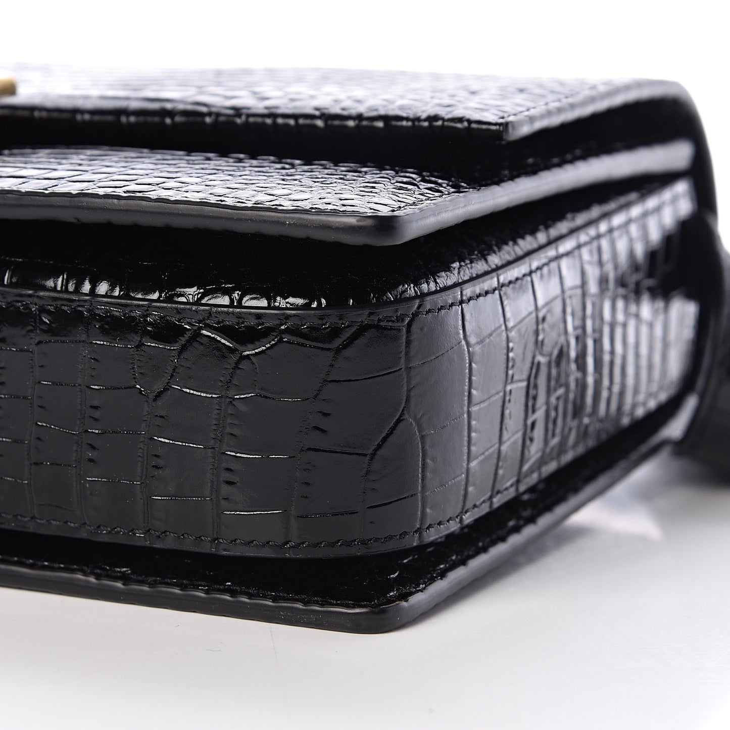 Calfskin Crocodile Embossed Medium Bellechasse Satchel Black