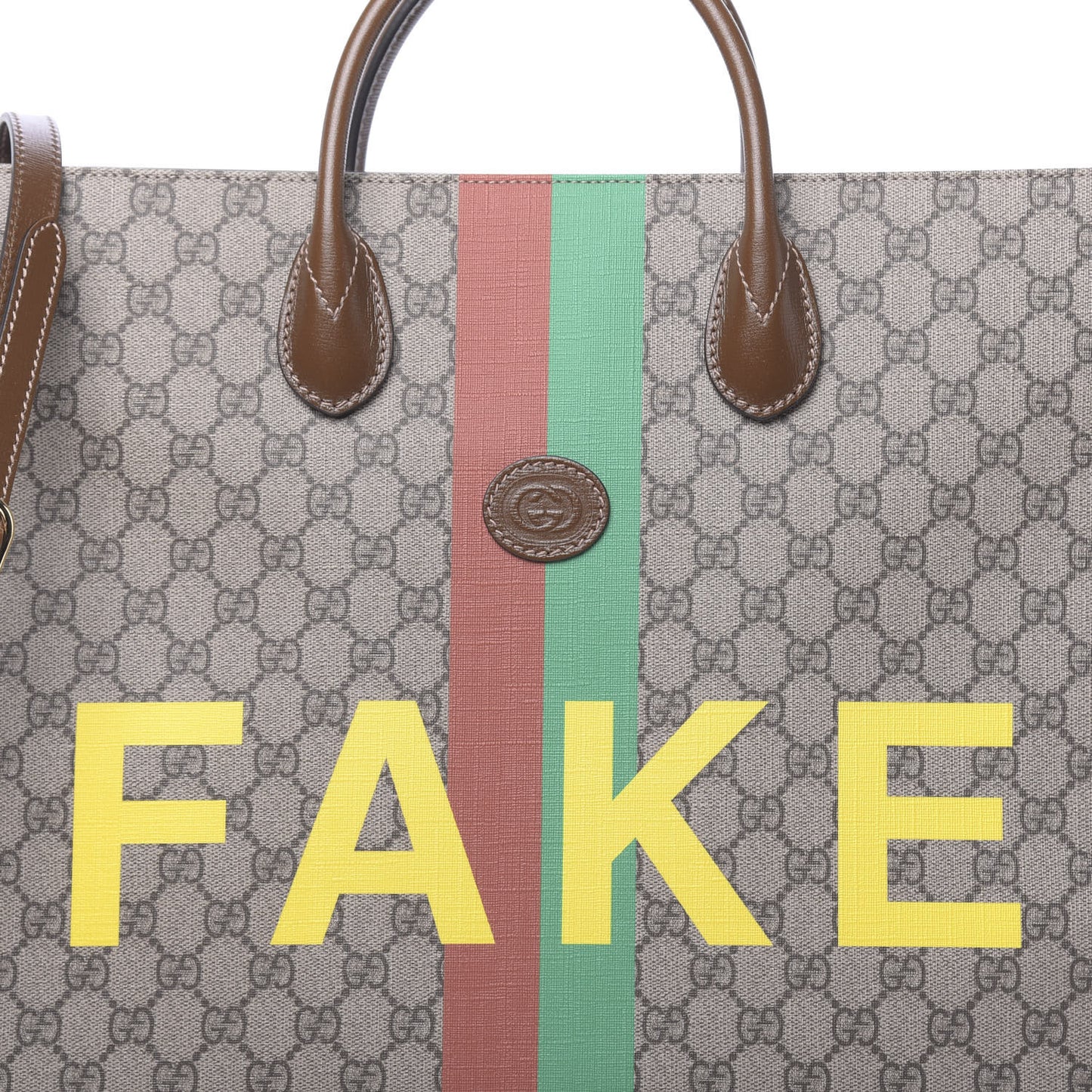 GG Supreme Monogram Fake/Not Large Retro Interlocking G Tote Bag Beige Brown Sugar