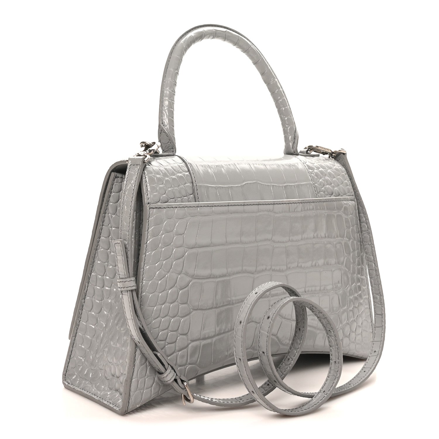 Balenciaga Shiny Calfskin Crocodile Embossed Medium Hourglass Top Handle Bag Balenciaga Grey 3 of 9