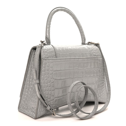 Balenciaga Shiny Calfskin Crocodile Embossed Medium Hourglass Top Handle Bag Balenciaga Grey 3 of 9