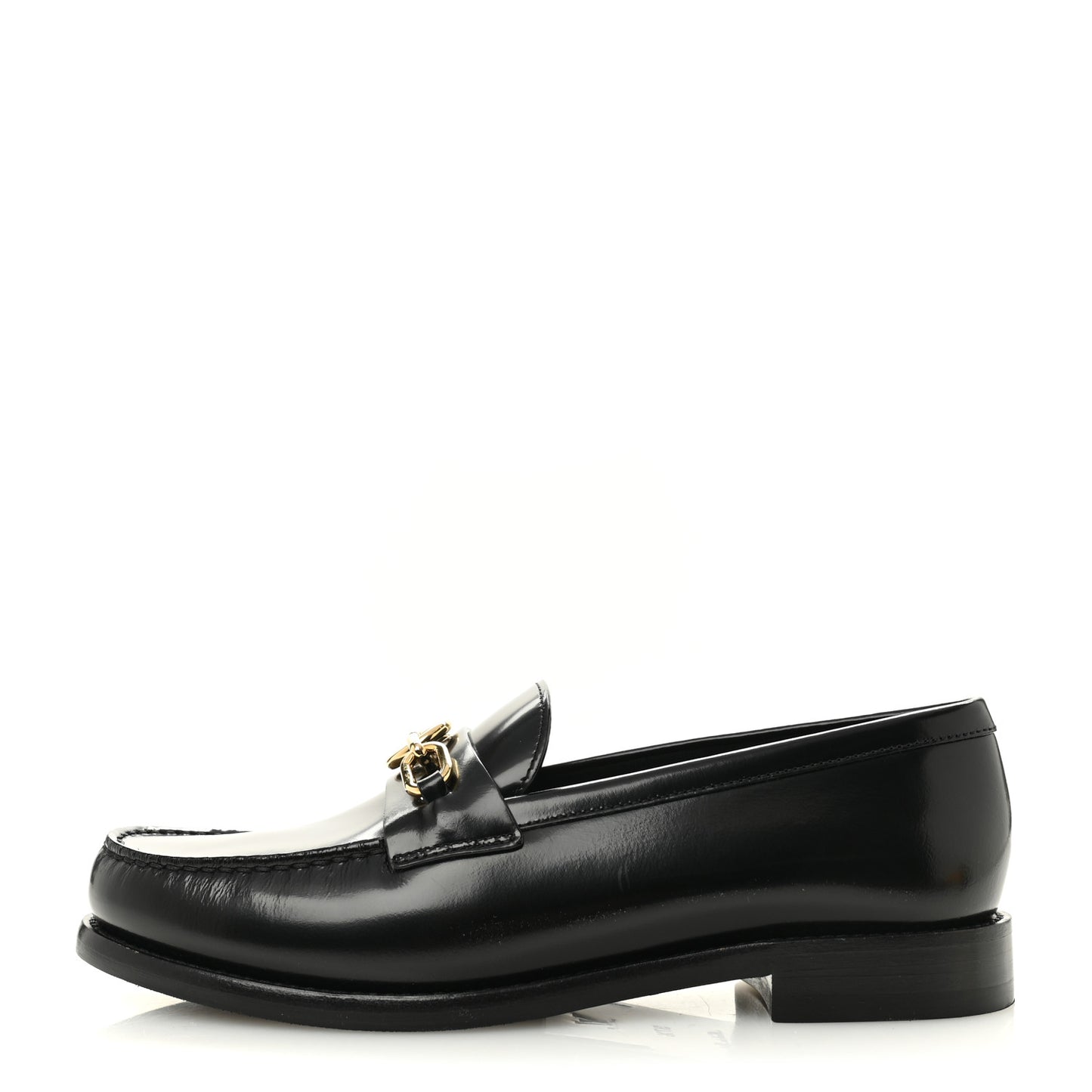 Glazed Calfskin Chess Flat Loafer 37.5 Black