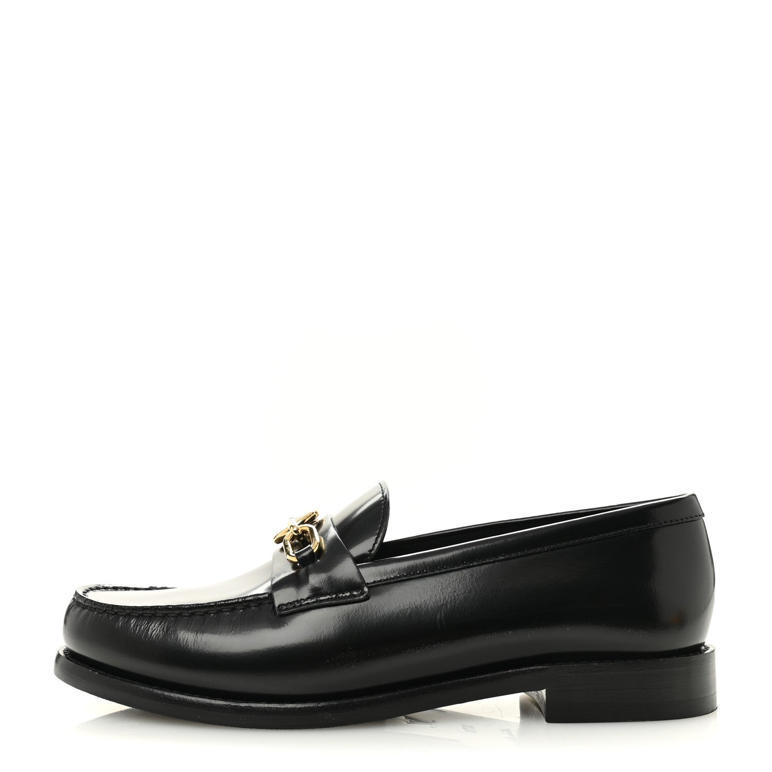 Louis Vuitton Glazed Calfskin Chess Flat Loafer 37.5 Black 1 of 10