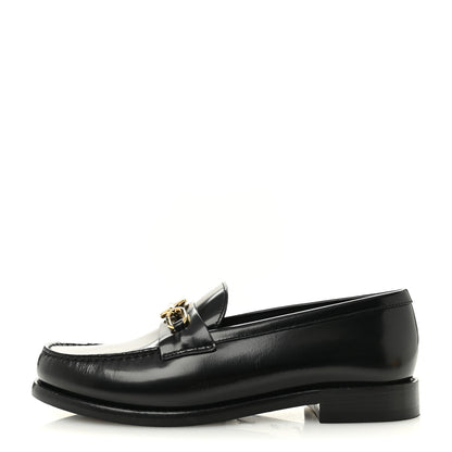 Louis Vuitton Glazed Calfskin Chess Flat Loafer 37.5 Black 1 of 10