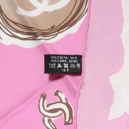 Chanel Silk CC Camellia Clover Heart Scarf Pink 5 of 5
