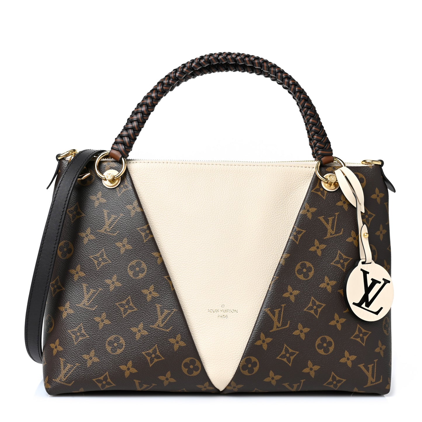 Monogram Braided V Tote MM Creme