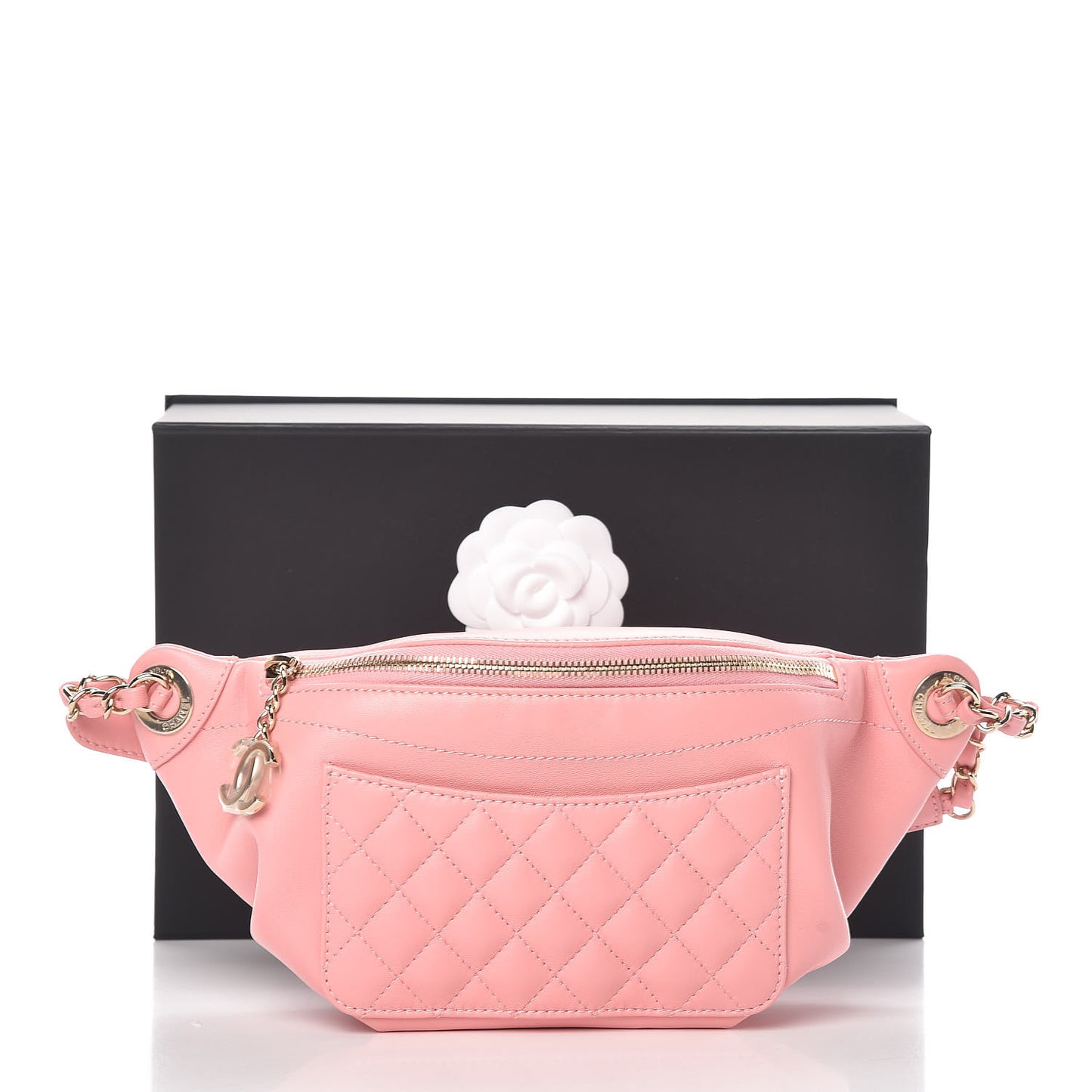 Lambskin Quilted Bi Waist Bag Fanny Pack Pink