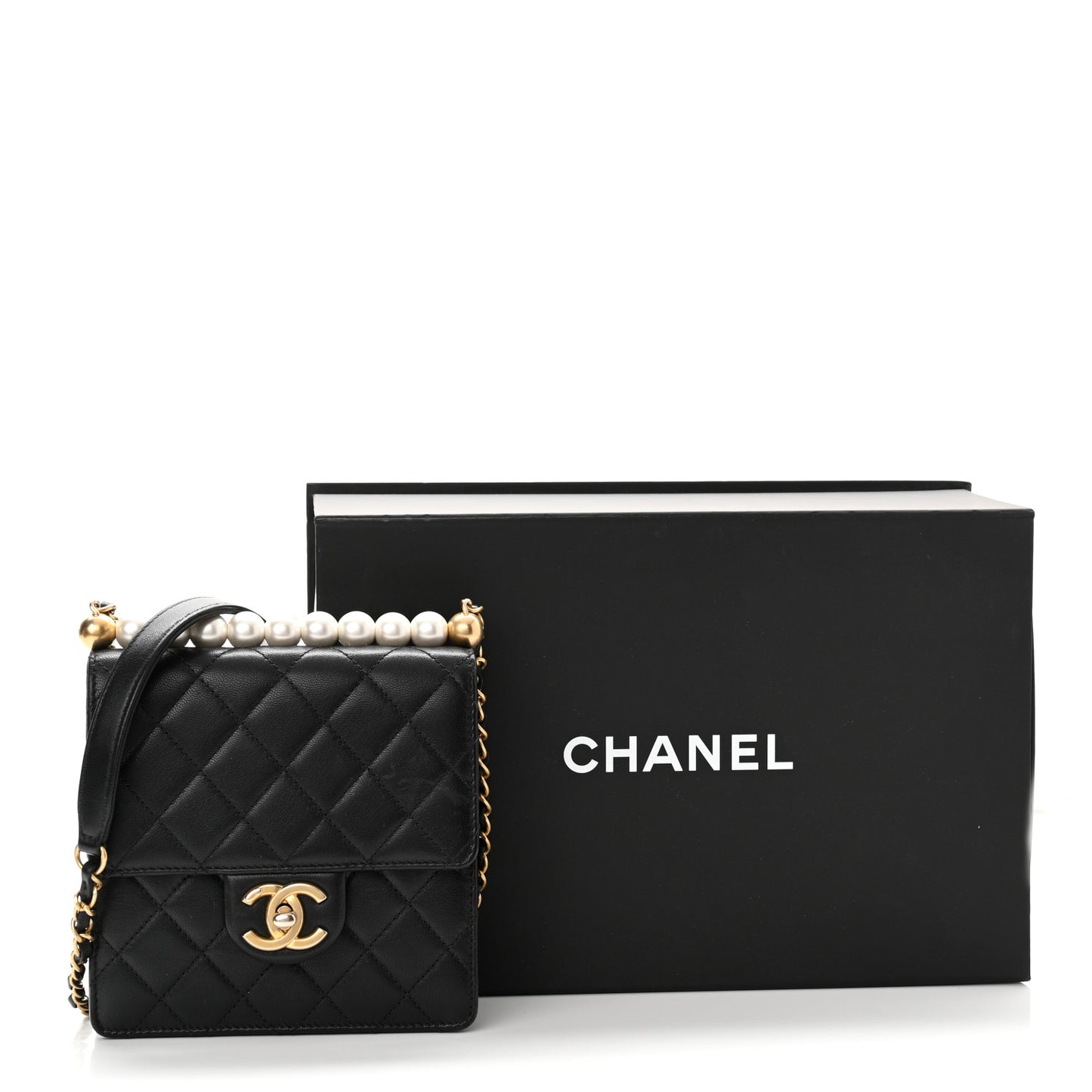 Goatskin Quilted Chic Pearls Flap Black