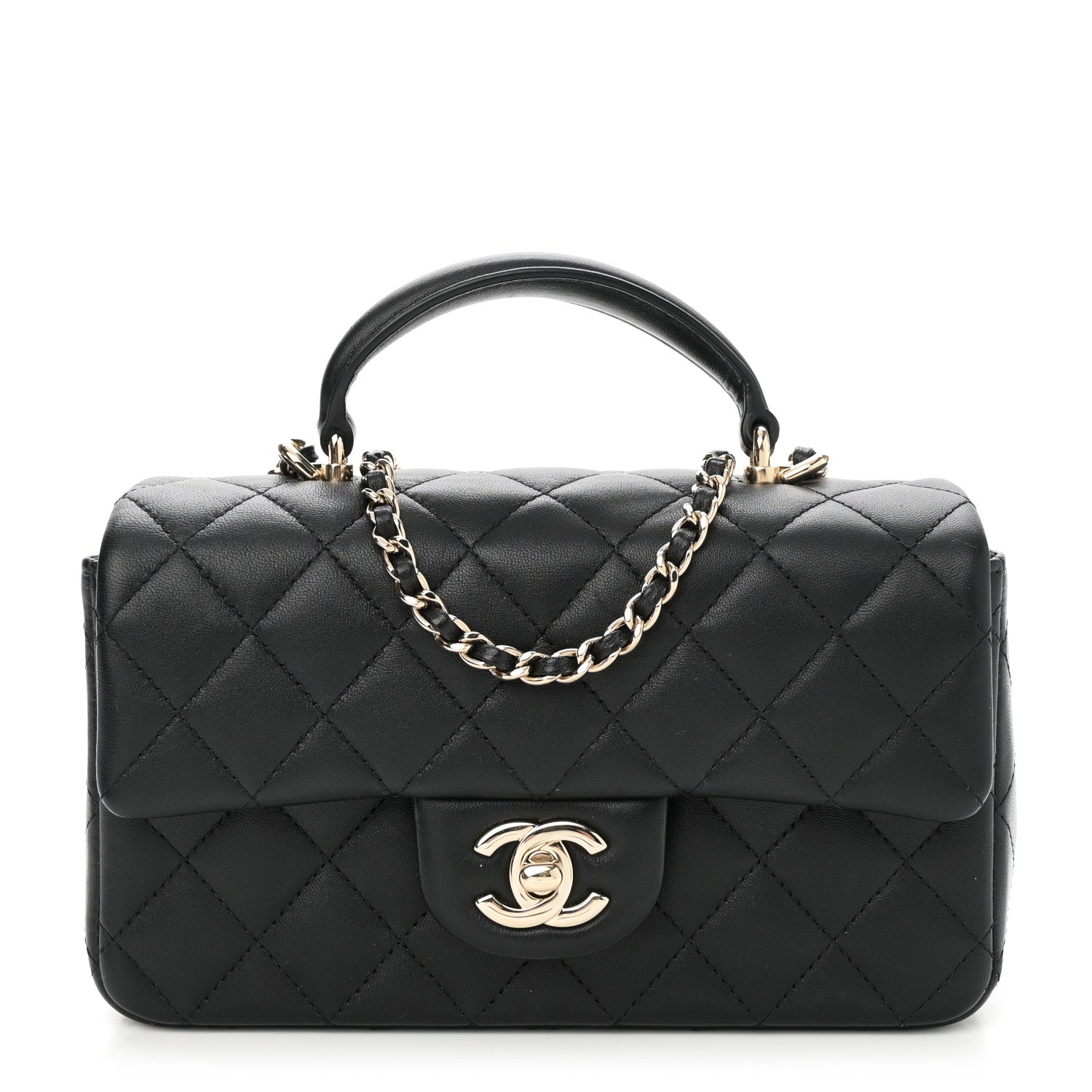 Chanel Lambskin Quilted Mini Top Handle Rectangular Flap Black 1 of 11