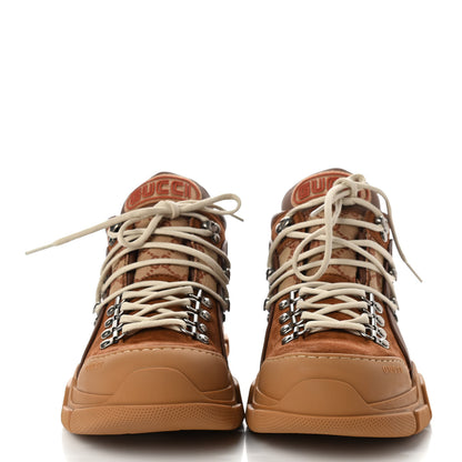 Gucci X SEGA Suede Calfskin GG Monogram Mens Flashtrek Sneakers 8.5 New Cuir Beige Ruggine 2 of 8