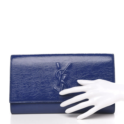Saint Laurent Textured Patent Monogram Large Belle De Jour Clutch Royal Blue 2 of 7