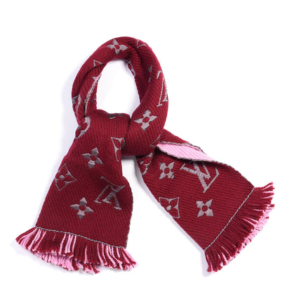 Louis Vuitton Wool Silk Logomania Duo Scarf Wine 2 of 3