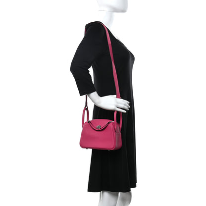 Hermes Taurillon Clemence Mini Lindy 20 Rose Shocking 2 of 9
