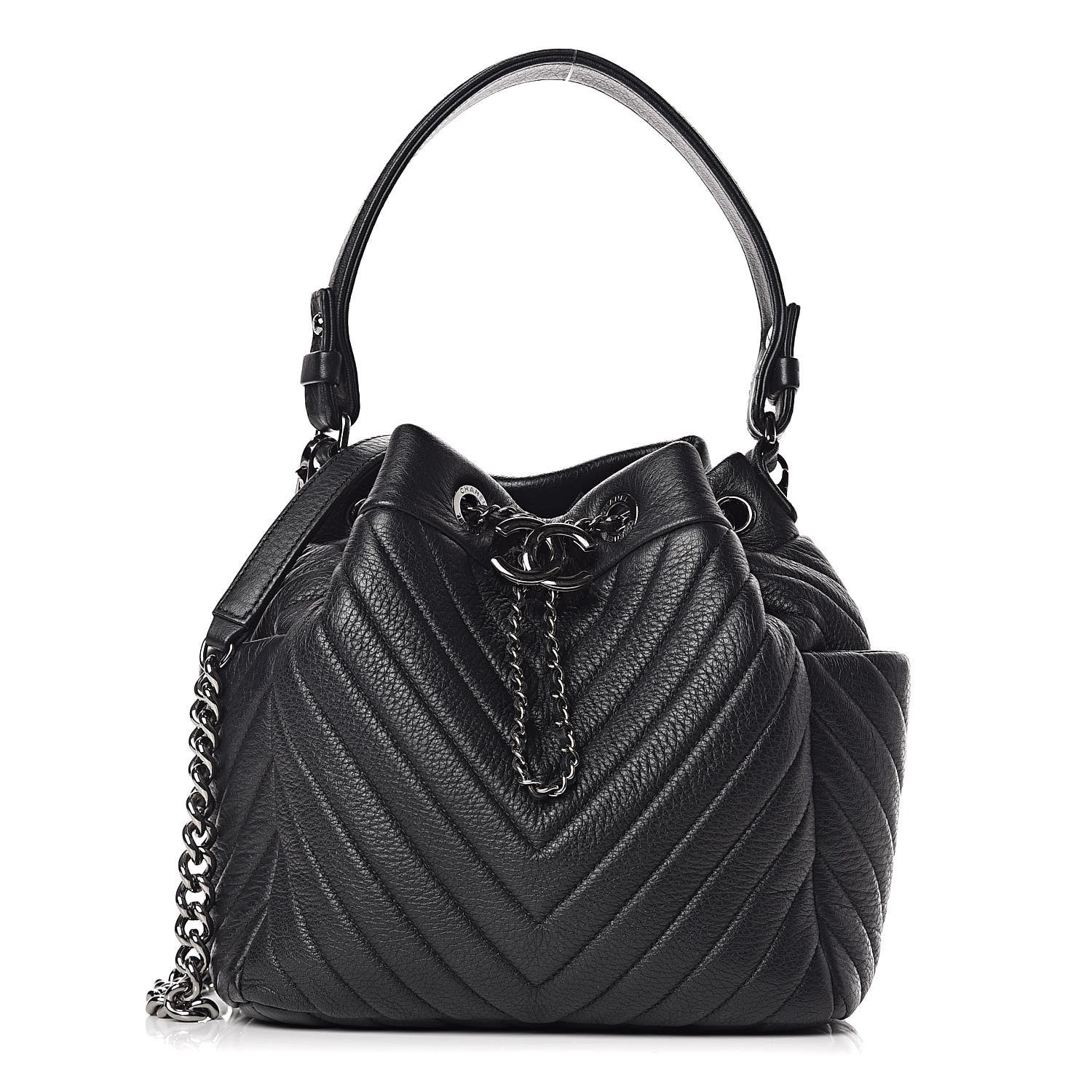 Chanel Deerskin Chevron Small CC Chain Bucket Bag Black 1 of 10