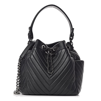 Chanel Deerskin Chevron Small CC Chain Bucket Bag Black 1 of 10