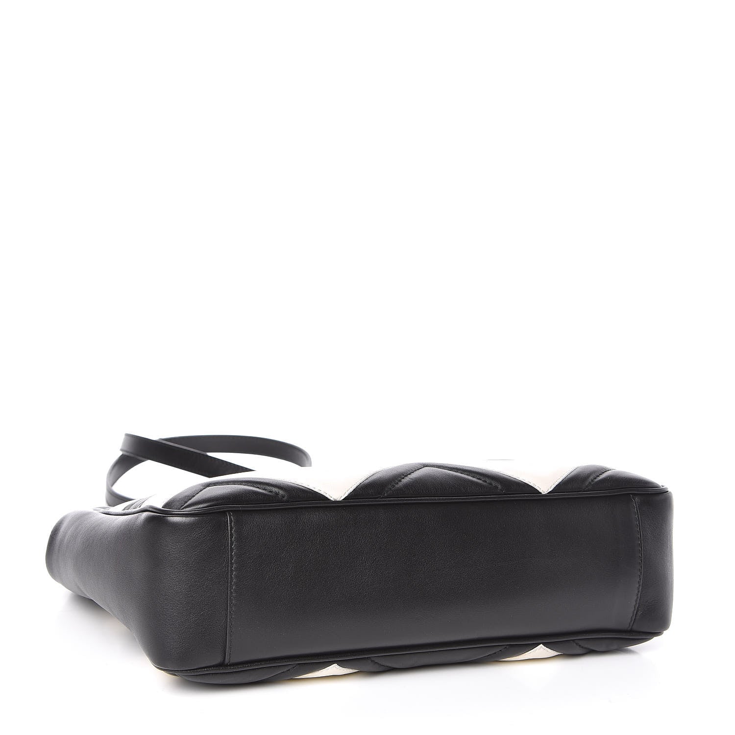Gucci Calfskin Matelasse Medium GG Marmont Open Top Shoulder Bag Black White 4 of 9