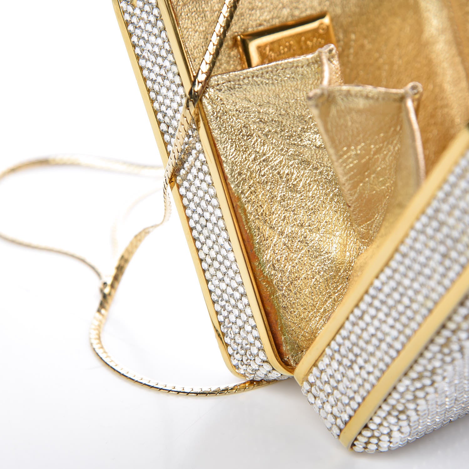 Judith Leiber Swarovski Crystal Minaudière Clutch Silver Gold 11 of 16