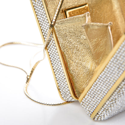 Judith Leiber Swarovski Crystal Minaudière Clutch Silver Gold 11 of 16