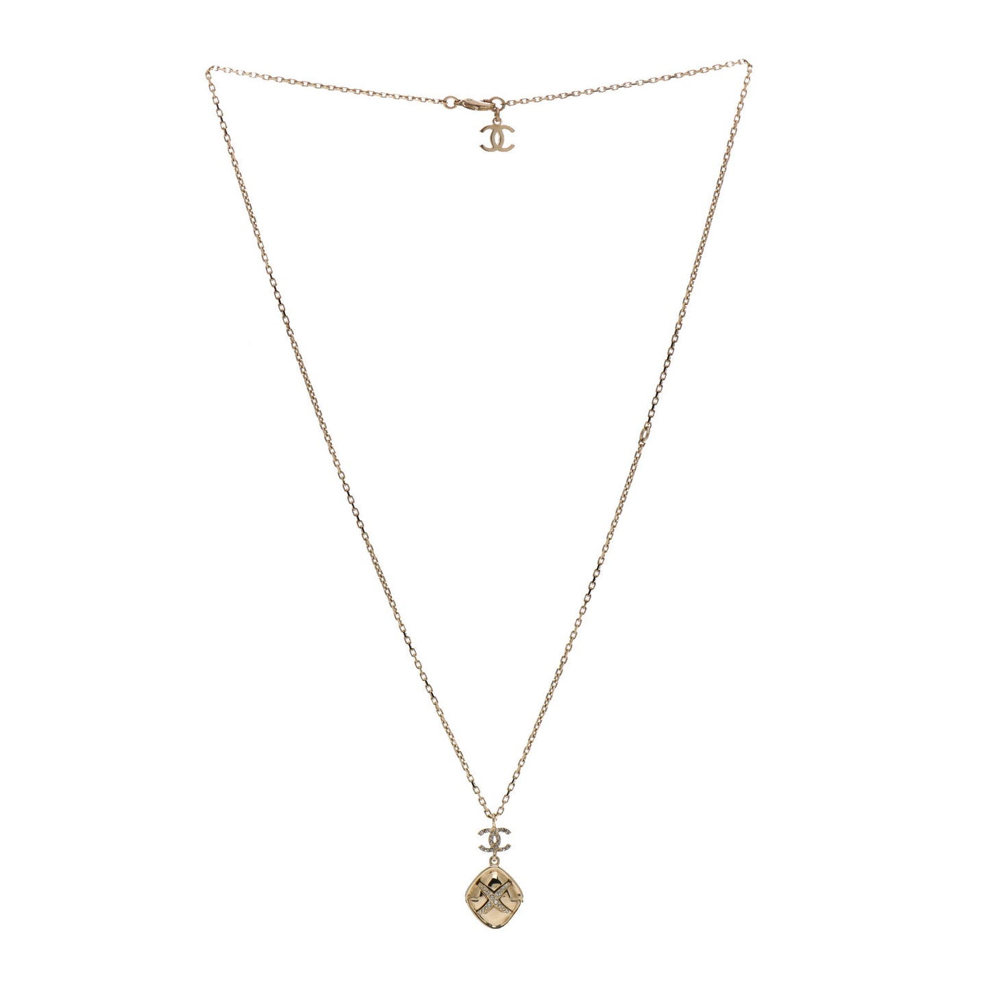 Crystal CC Drop Pendant Necklace Gold