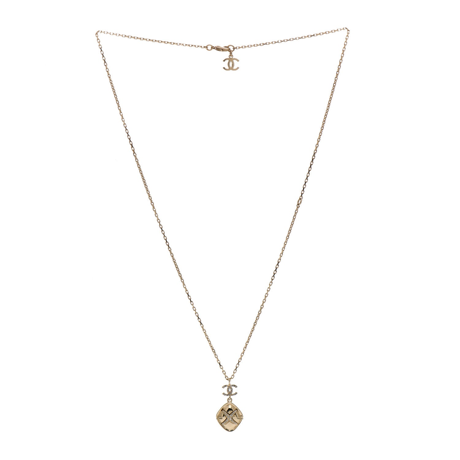 Chanel Crystal CC Drop Pendant Necklace Gold 3 of 4