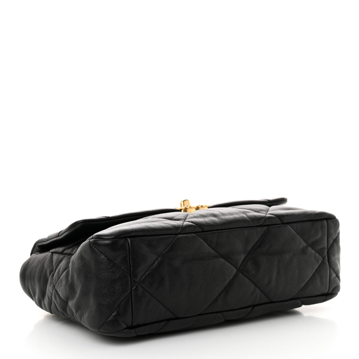 Shiny Goatskin Quilted Large Chanel 19 Flap Black