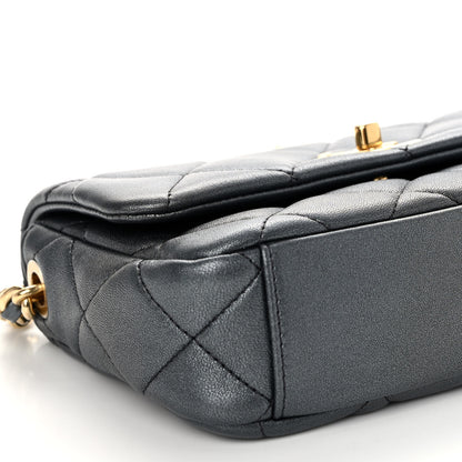 Chanel Metallic Lambskin Quilted Logo Charm Chain Flap Grey 9 of 10