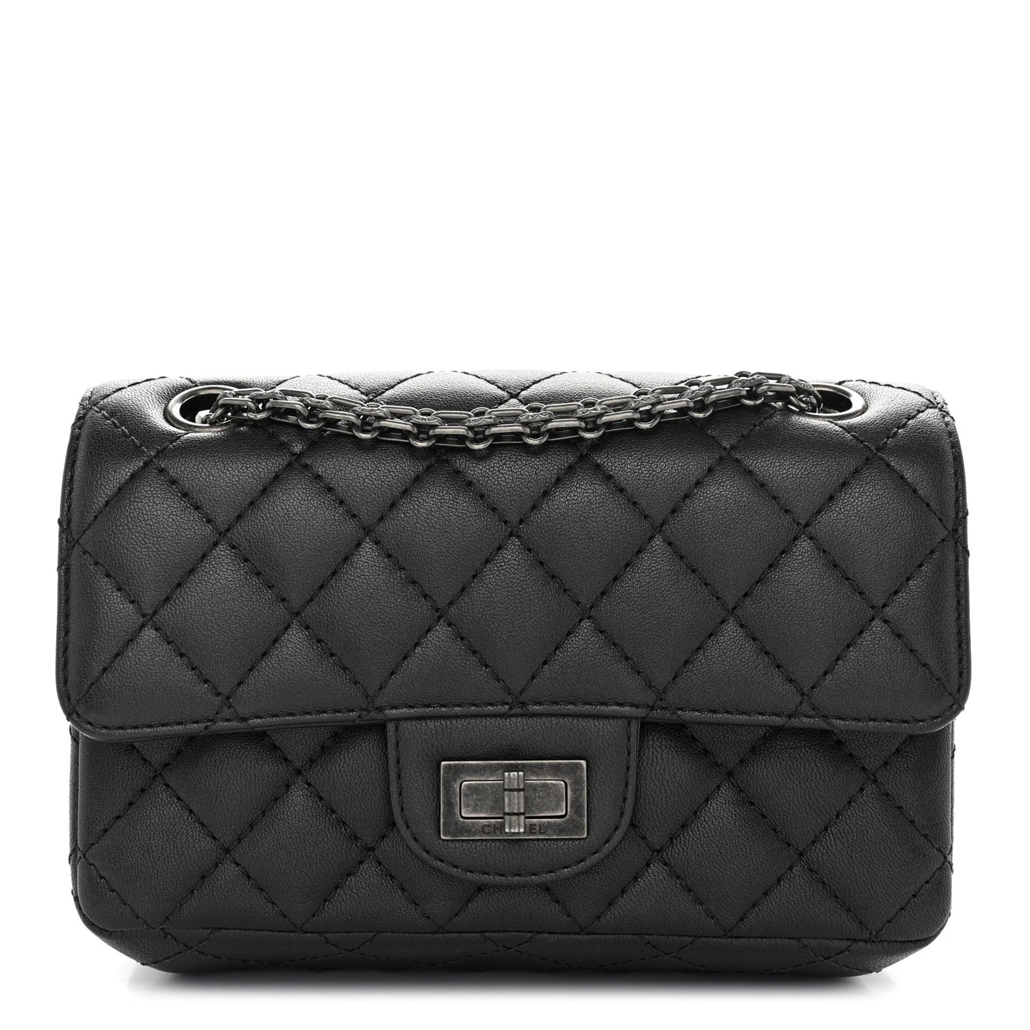Metallic Sheepskin Quilted 2.55 Reissue Mini Flap Dark Grey