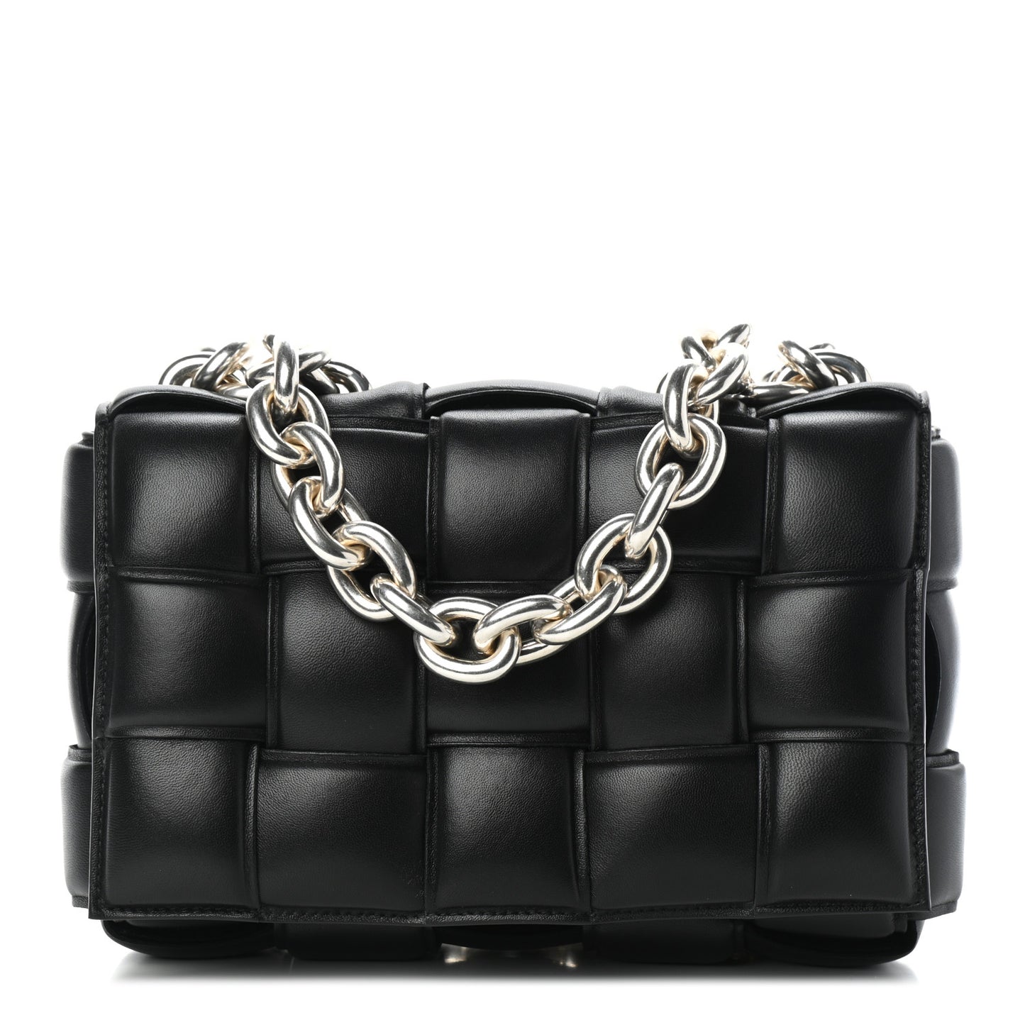 Lambskin Maxi Intreccio Padded Chain Cassette Crossbody Bag Black