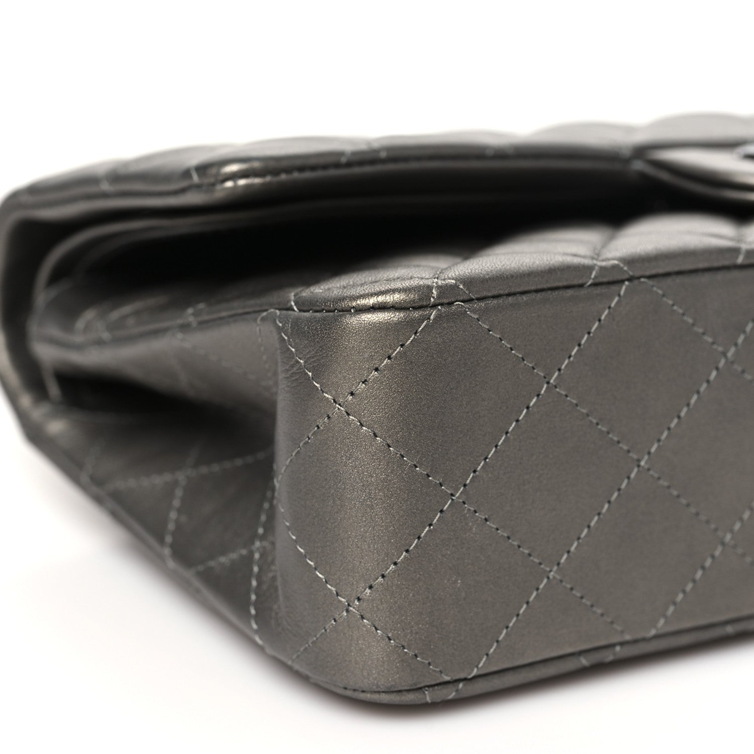 Chanel Metallic Calfskin Quilted Medium Double Flap Ruthenium Ruthenium 9 of 11