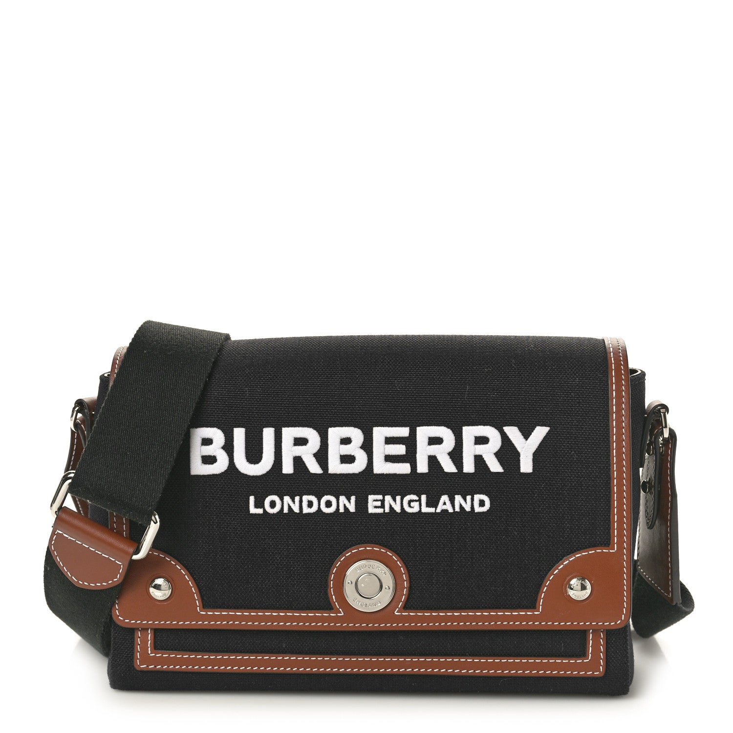 Burberry Canvas Horseferry Print Note Crossbody Bag Black Tan 1 of 10
