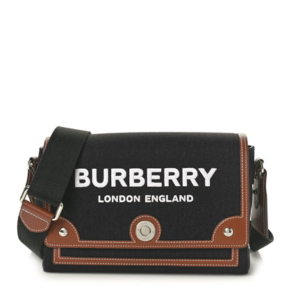 Burberry Canvas Horseferry Print Note Crossbody Bag Black Tan 1 of 10