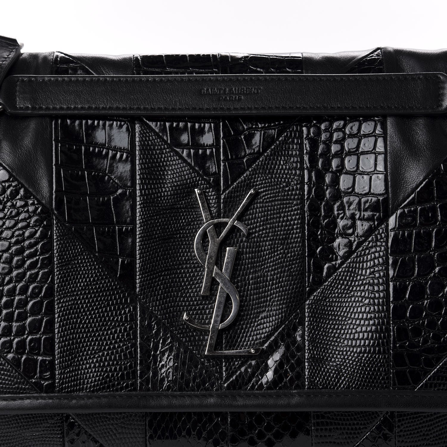 Saint Laurent Calfskin Ayers Patchwork Monogram Medium Niki Chain Satchel Black 12 of 12