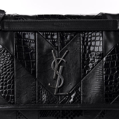 Saint Laurent Calfskin Ayers Patchwork Monogram Medium Niki Chain Satchel Black 12 of 12