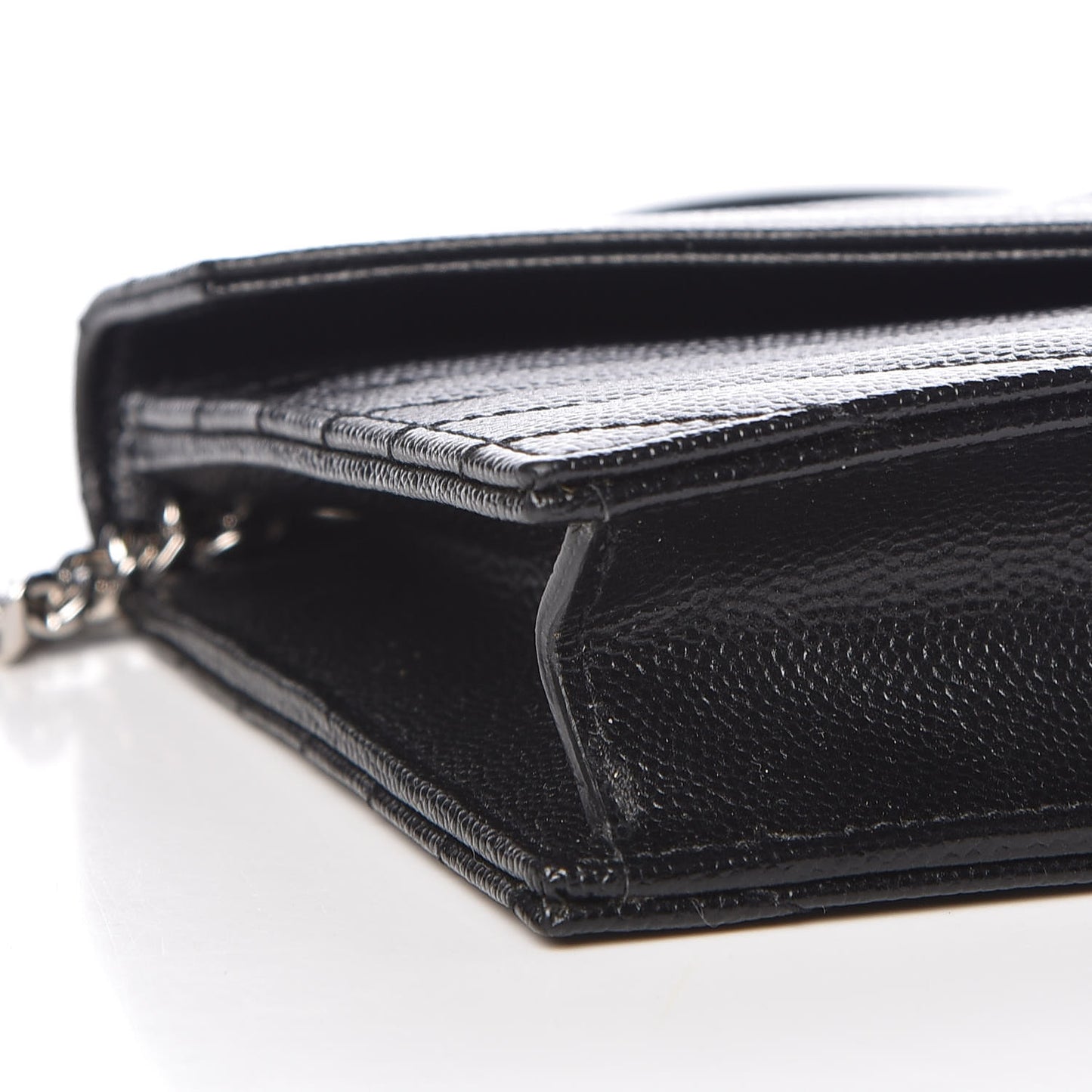Grain De Poudre Matelasse Chevron Monogram Envelope Chain Wallet Black