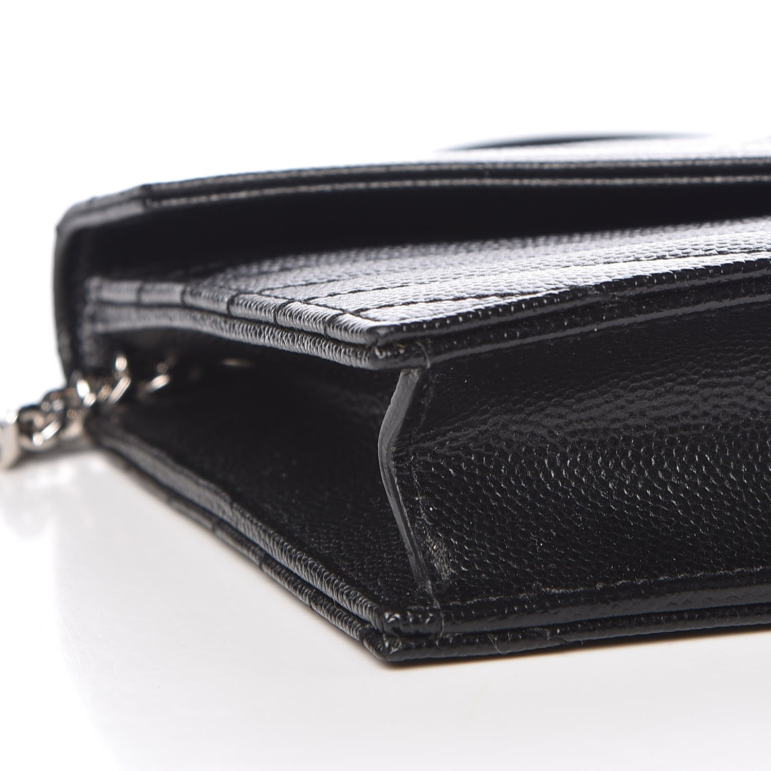 Saint Laurent Grain De Poudre Matelasse Chevron Monogram Envelope Chain Wallet Black 9 of 11