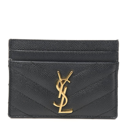 Saint Laurent Grain De Poudre Matelasse Chevron Monogram Credit Card Case Black 1 of 8